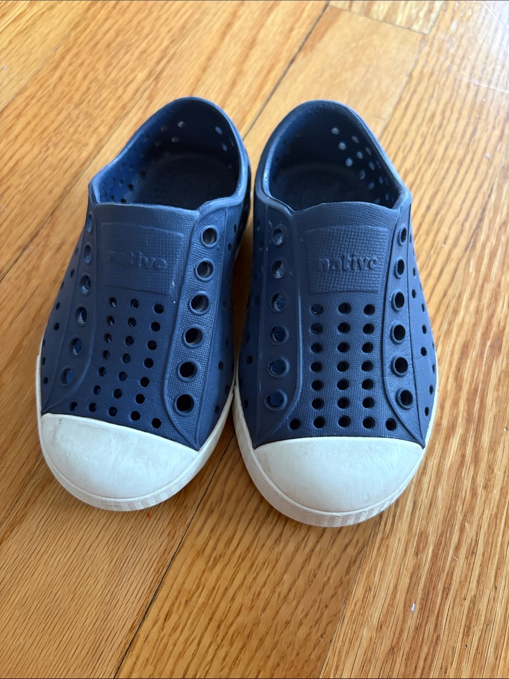Native Kids Water Shoes in Navy with White Toe Caps